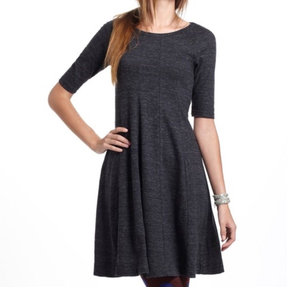 Anthropologie Ganni Charcoal Grey fit and flair dress Small